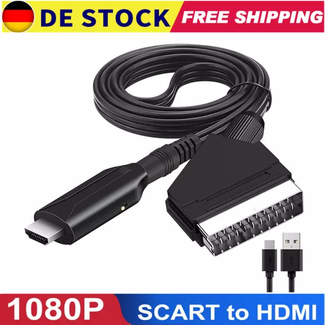 1m SCART zu auf HDMI Konverter Kabel HD Video Audio Adapter Wandler für DVD TV