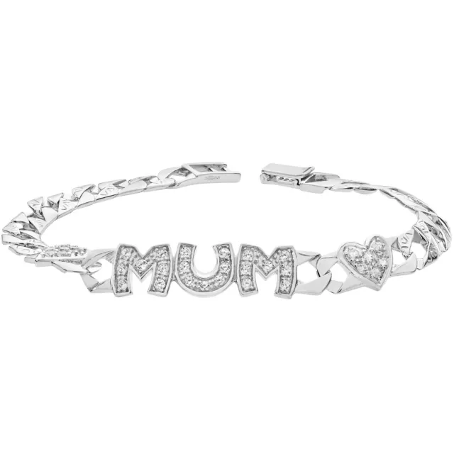 Women`s 925 Sterling Silver Mom Mum Heart Bracelet for Ladies, Mother`s Day Gift