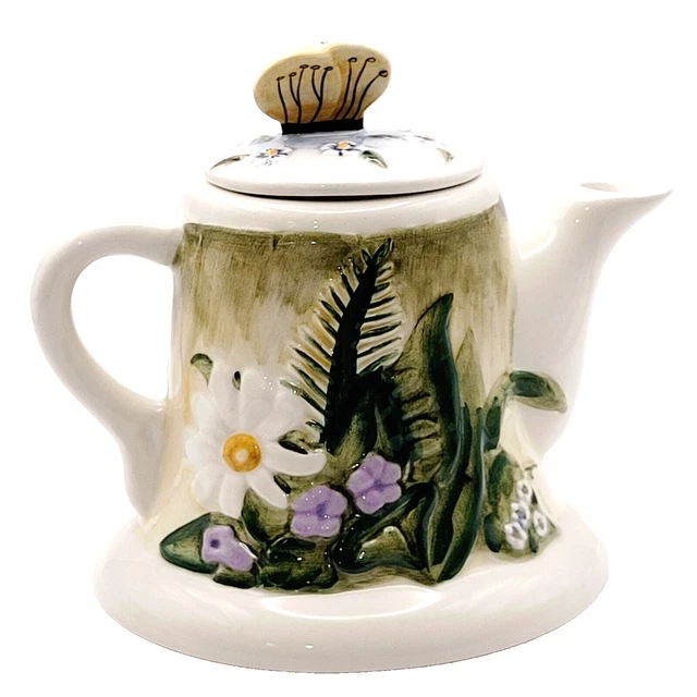 TEA FOR ONE Teapot World Market MWW with Butterfly Handle Lid Ceramic
