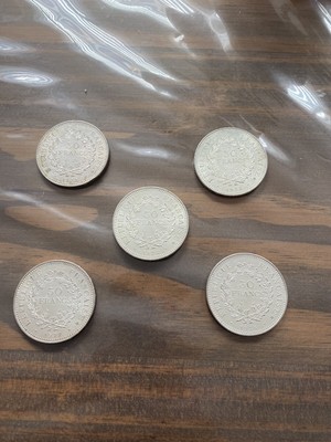 15.2 ECU 8 CM LOT 5 POCHETTES RANGEMENT POUR 50 FRANCS HERCULE ARGENT 