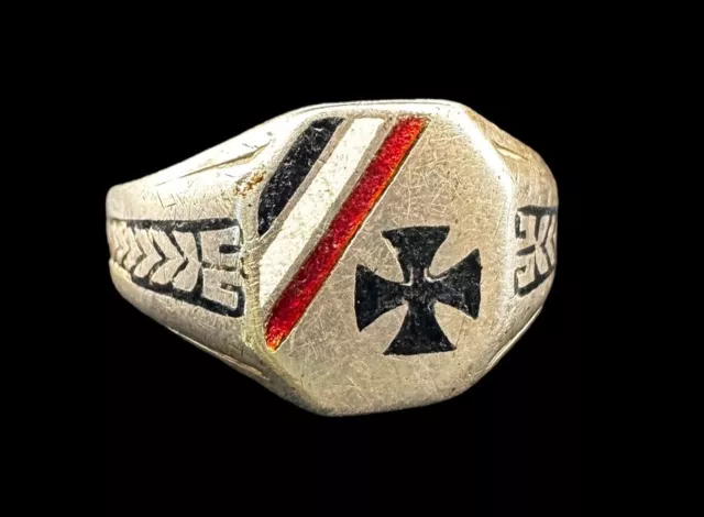 Vtg/Antique 800 Silver German Red White Black Enamel Ring Iron Cross Military