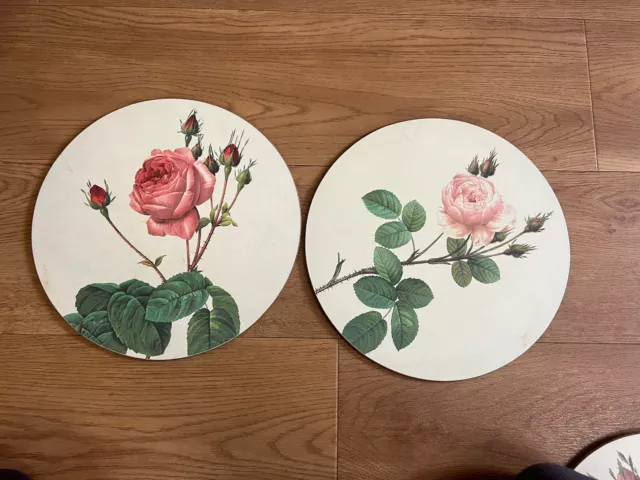 Vintage Lady Clare Redoute Roses Set Of  2 Round Placemats