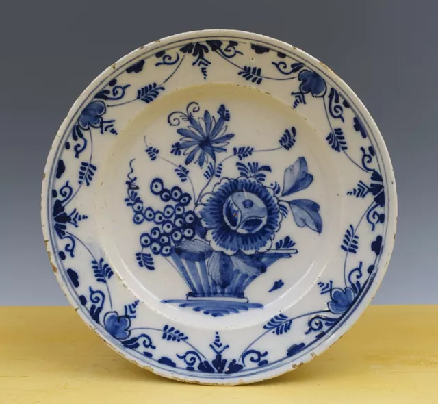 Antique Dutch Delft Plate Flower-Basket 18TH C.