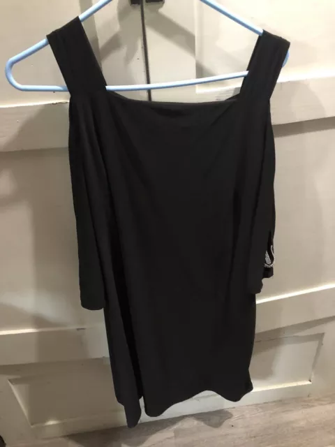 Women’s Large MSK Black Mini Dress Tank Top Long Sleeve Open Style Strap Sequin