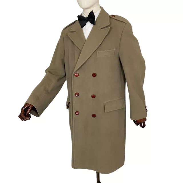 Herren Vintage Baron Piccadilly zweireihig Offizier Erbse Trenchcoat 40L reine Wolle 2