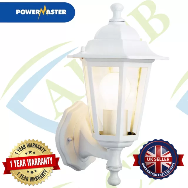 Powermaster Traditional 6 Sided Outdoor Security Wall Light Lantern Ip44 - White