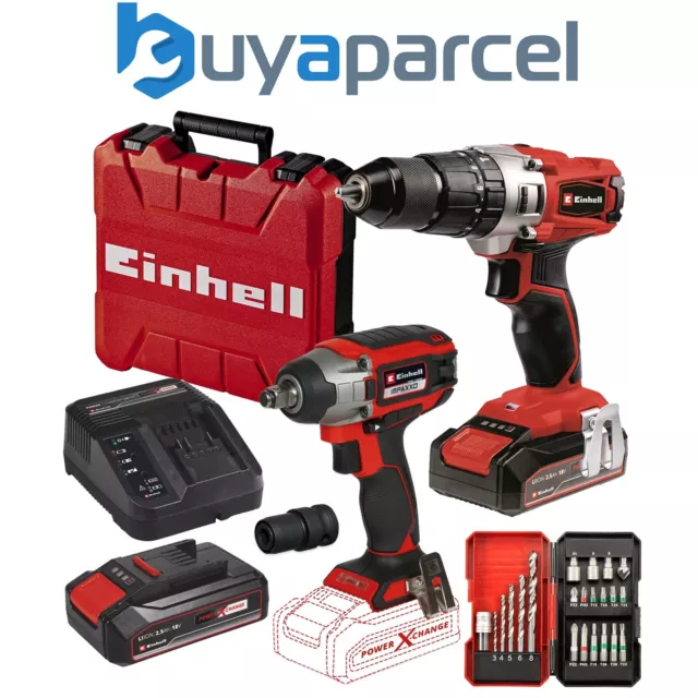 Einhell 18v Twin Pack PXC - Combi Drill Metal Chuck + Impact Wrench Driver + Bat