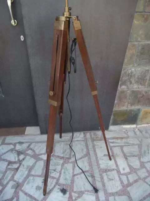 Vintage Floor Lamp Wooden Tripod Lighting Stand For Home Decor Brown Finish gIFT