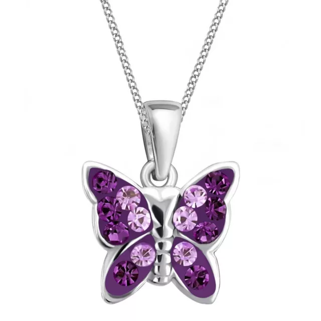 Mädchen Kristall Schmetterling ANHÄNGER + HALSKETTE 925 Sterling Silber Kinder