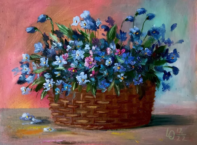Violas Original Oil Painting Flower 15x20 Miniature Floral Mini Art