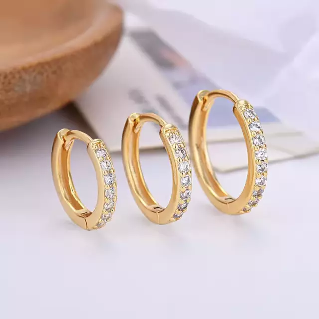 18ct Yellow Gold on Silver Sparkling CZ Huggie Hoop Ladies Earrings