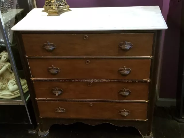 Antique Marble Top 4 Drawer Oak Dresser 38.5"x37"x17.5" Very Good Condition