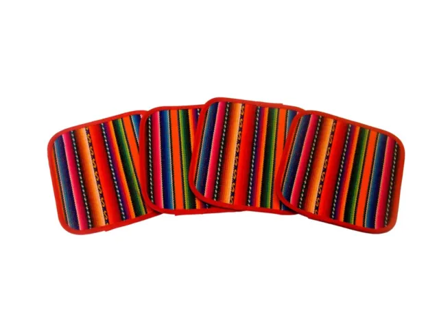 #1312 Four Manta Hand Woven Coaster Drink Set 5"x5" Cotton Artisan Made Peru