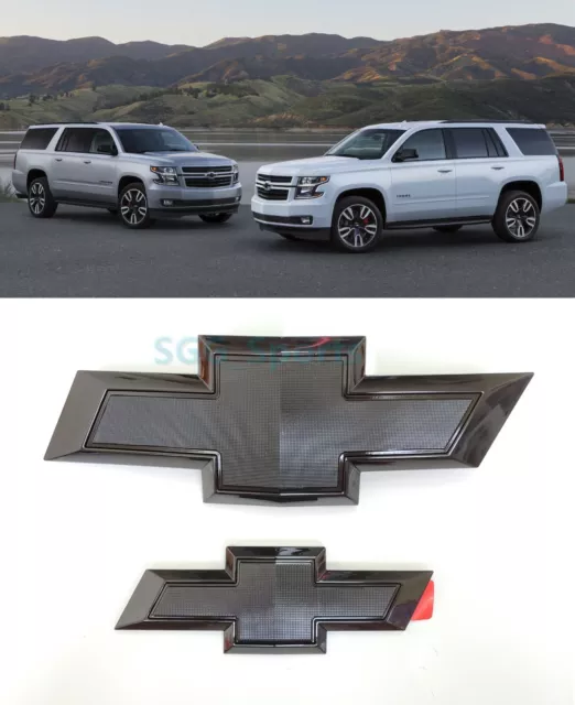 2015-2020 Front & Rear Chevrolet Tahoe Suburban Gloss Black Bowtie Emblems