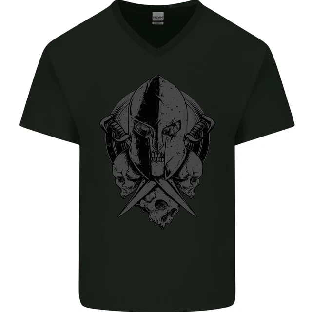 Spartan Skull Roman Helmet Gym MMA Mens V-Neck Cotton T-Shirt
