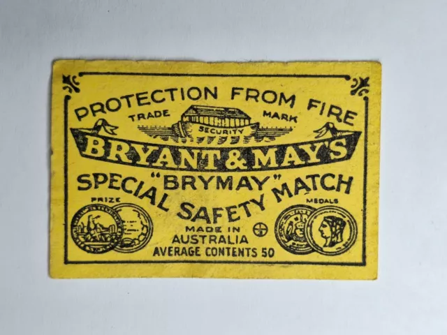 Matchbox Label Bryant & May's Brymay Special Safety Made in Australia(ML214)