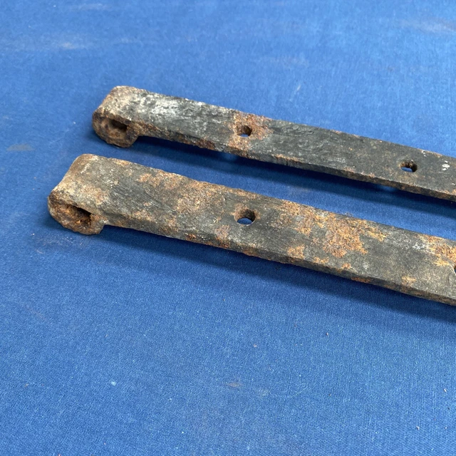 Pair Antique Hand Forged Iron Barn Door Strap Hinges 18 1/8 & 17 7/8" 10