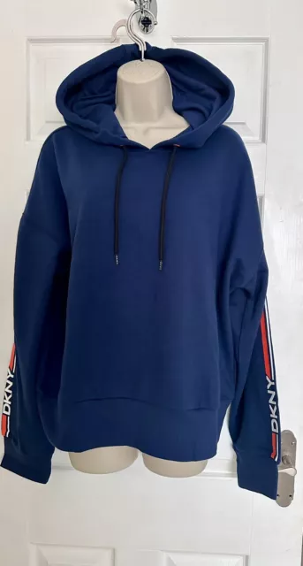 BNWT DKNY Donna Karan Womens XL Blue Sports Soft Hoodie Sweatshirt Free Shipping