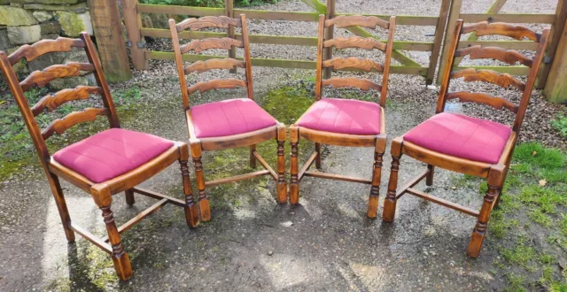 Vintage Oak Ladder-back Dining Chairs 1930s Set Of 4