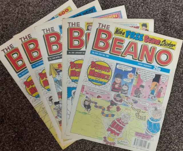 5x Beano Comics from 1991 Very Good Condition B Graded Job Lot 90s 1990s Bundle