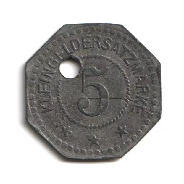 5 Pfennig Stadt Flensburg 1917 Zink - Kleingeldersatzmarke Kriegsgeld Notgeld 2