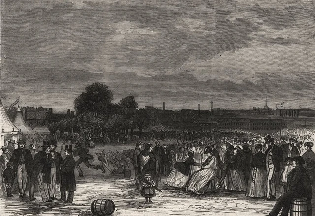 Whitsuntide festival of work people at Norwich. Norfolk, antique print, 1869