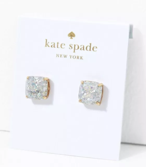 KATE SPADE NEW YORK - Opal Gold Glitter Mini Small Square Stud Earrings - New