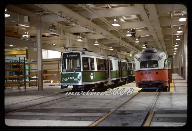 (Db) Orig. Traction/Trolley Slide Mbta (Boston, Ma) 3402/3190 In Carhouse