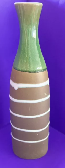 Large Green Brown Drip Glaze Art Pottery Vase 18” Tall
