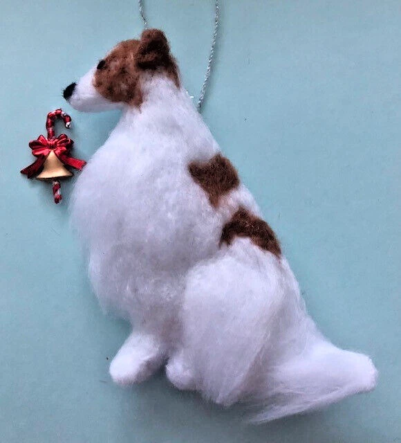 BORZOI with CHRISTMAS CANDY CANE / BELL  decoration - PART NEEDLE FELTED DOG