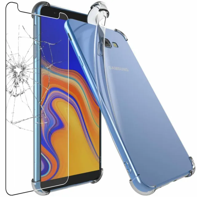 Coque pour Samsung J4+ Galaxy J415F (2018) Gel Rebords Antichoc + VERRE Tremp�