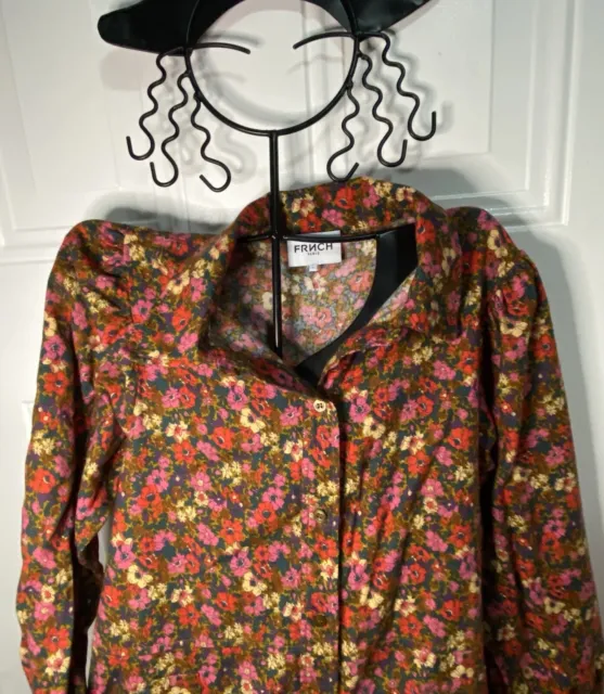 Frnch Paris Floral Size Large Button Up Soft Cotton Shirtdress NOTE: Belt Missin