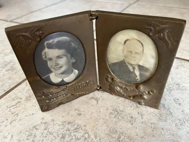 BRASS FOLD-OUT PHOTO FRAME, MADE IN KOREA, 1940's-50's.