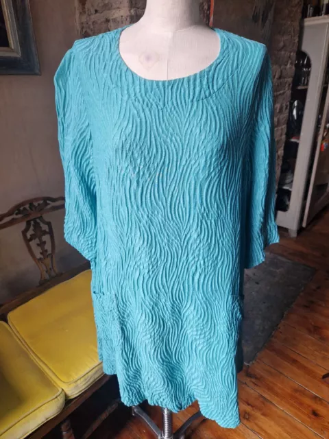Grizas Linen Silk Tunic Dress  Size L In Washed Out Jade Green