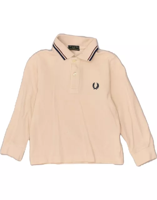 FRED PERRY Boys Long Sleeve Polo Shirt 3-4 Years Off White Cotton AW50