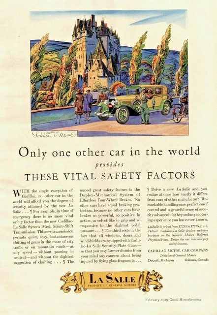 1929 Cadillac La Salle Vintage Print Ad Provides Vital Safety Factors Mountain