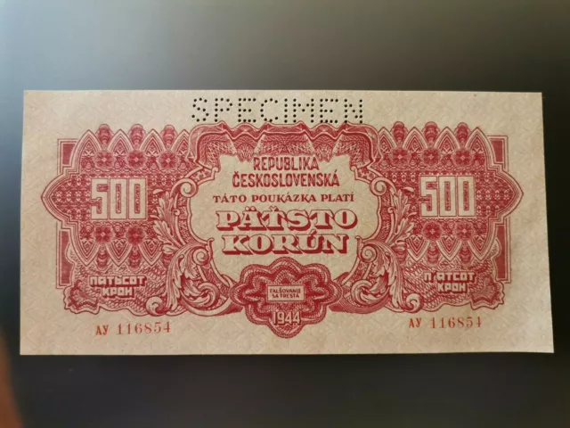 Tschechoslowakei 500 Korun Kronen 1944  Banknote Specimen UNC