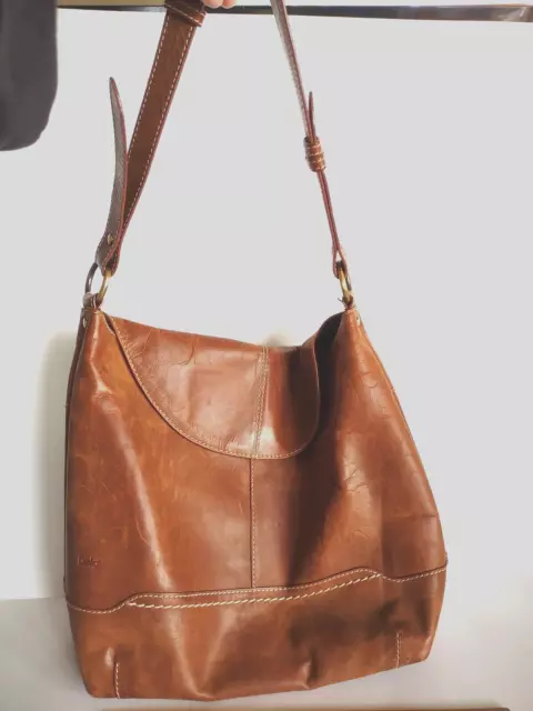 Brown bolo Leather Shoulder Strap Hobo Magnetic Snap Bag Handbag