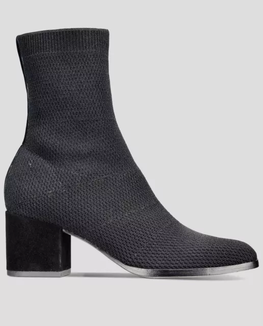 Eileen Fisher Ohm Black Stretch Knit Ankle Booties Slip On Block Heel Womens 9