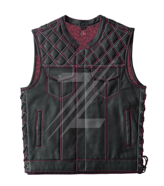 Men's Cowhide Leather Vest Bikers Diamond Quilted Motorcycle Club Riding Vests