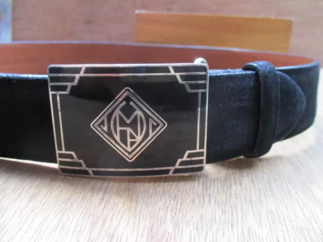 Ralph Lauren Collection Art Deco black suede silver enamel buckle belt Small