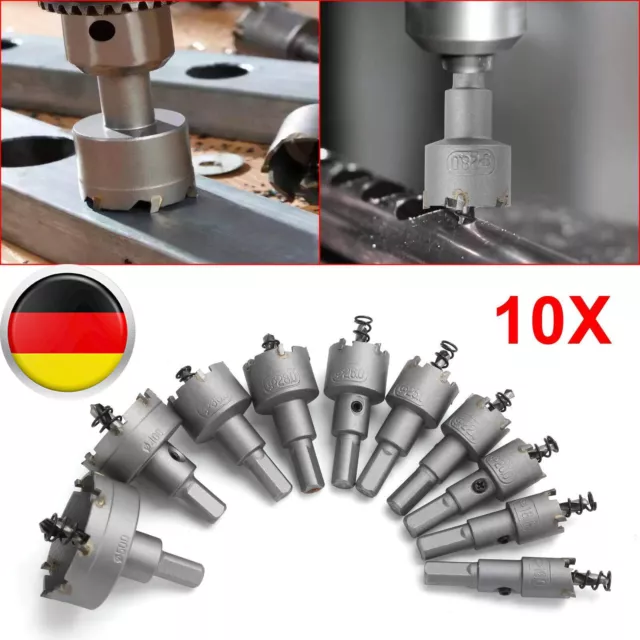 10x lochsäge hartmetall stahl bohrkrone set kreisschneider kernbohrer 16-50mm