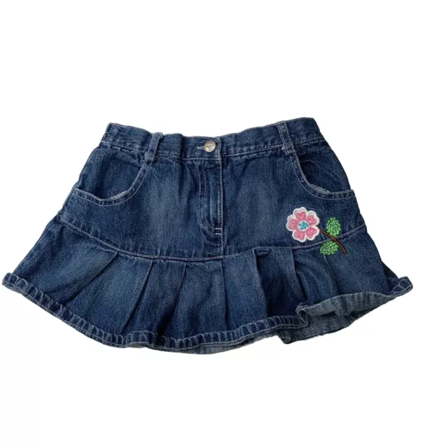 Floral Denim Skirt Girls Size 6 Dark Wash Elastic Waist Embroidery Cotton