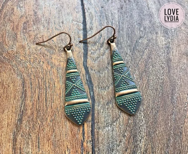 NEW teal green bronze colour Roman Viking ancient style boho bohemian earrings