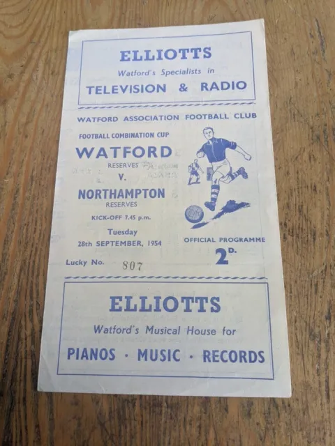 RESERVES Cup 1954/55 WATFORD V NORTHAMPTON TOWN FC FOOTBALL PROGRAMME