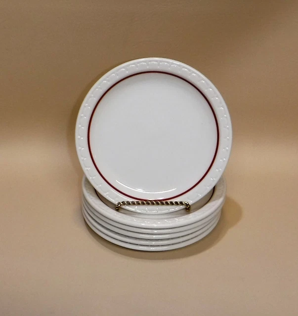 Restaurant Ware ~ Syracuse ~ Econo Rim Red Cardinal Line ~ 6 Dessert Plates