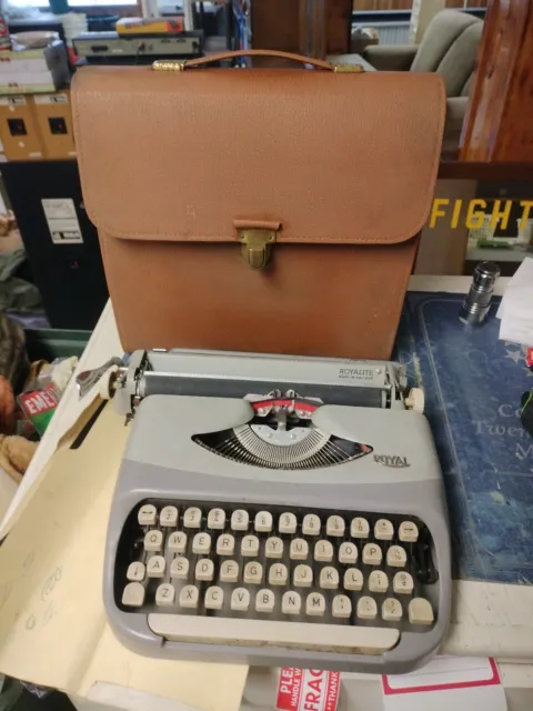 Vintage 1960's Royalite Typewriter Portable Royal Gray With Original Case