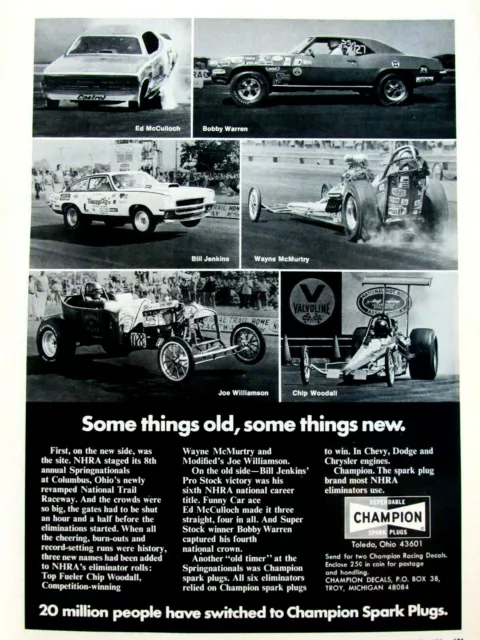 1972 NHRA Spring Nationals VTG Champion Spark Plugs Original Print Ad 8.5 x 11