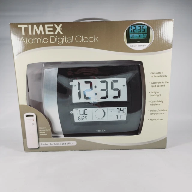 TIMEX ATOMIC DIGITAL Clock w/Wireless Outdoor Sensor Temp/Moon Phase