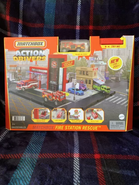 Matchbox Action Drivers Fire Station Rescue Playset with1:64 Light&Sound Effects